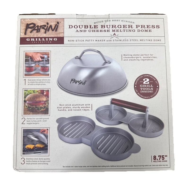 NEW - Parini Double Non-Stick Burger Press & Cheese Melting Dome 8.75" gallery