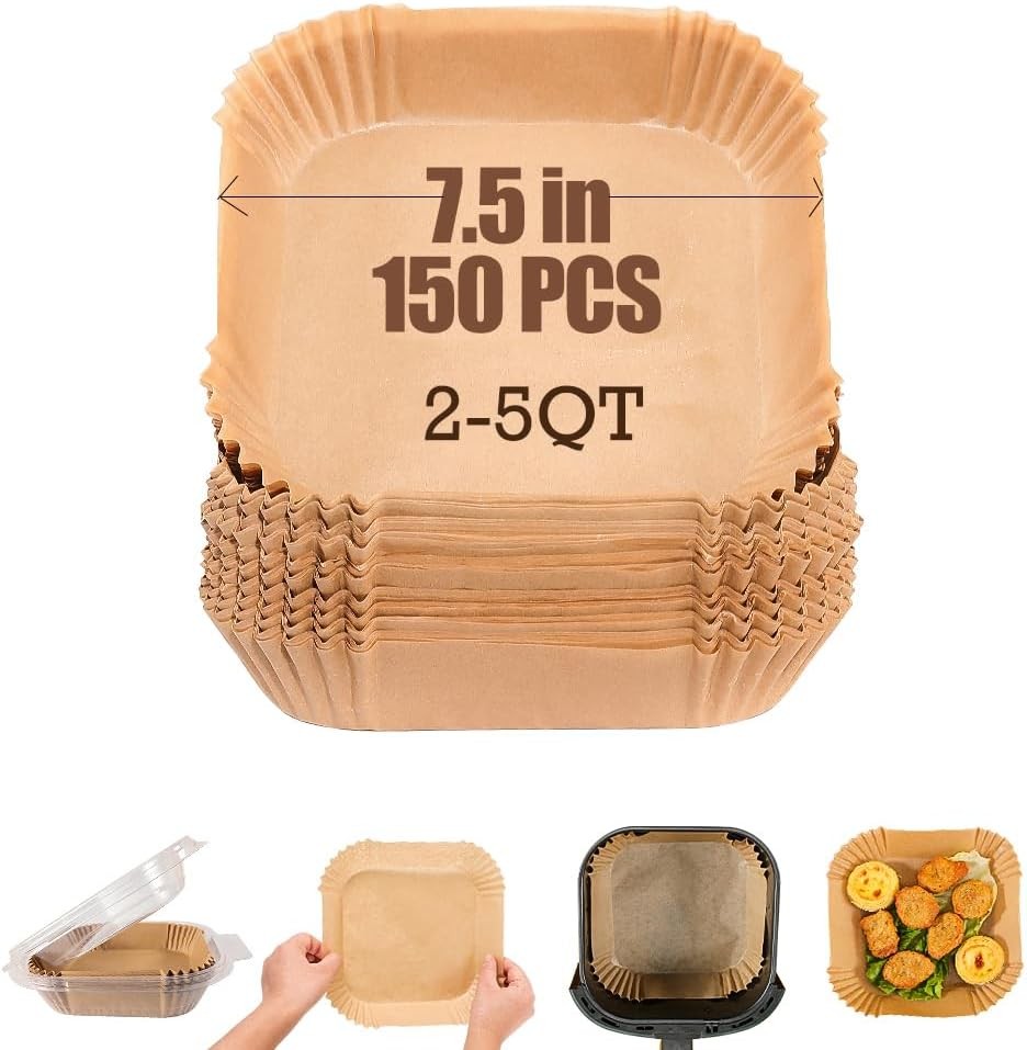 7.5 Inch Air Fryer Parchment Paper Liners 7.5"Square-150pcs, Wood