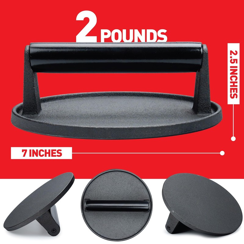 Premium Cast Iron Burger Press Kit - 7 in 35 Patty Papers & Melting Dome Meat gallery