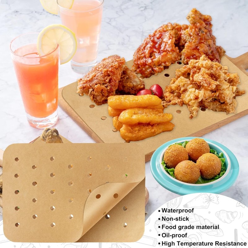 200 Pcs Air Fryer Disposable Paper Rectangle 8.2 Inch - 200Pcs, Unbleached gallery