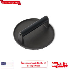 Amazon Basics Cast Iron Burger Press with Wooden Handle, Round, 6.8 x 6.8 x 2.7