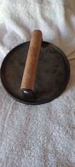 Unbranded Burger Meat Press 7″ Round Heavy-Duty Cast Iron Wood Hand