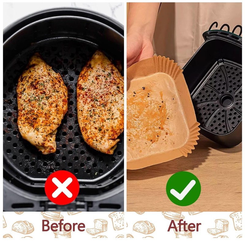 9 Inch Air Fryer Liners Disposable, 125 Pack Parchment 9in-Square, Khaki gallery