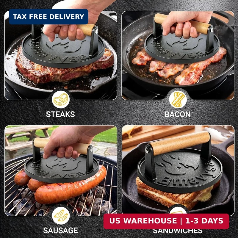 Heavy-Duty Cast Iron Smash Burger Press, Non-Stick and Rust Resistant, Burger Sm gallery