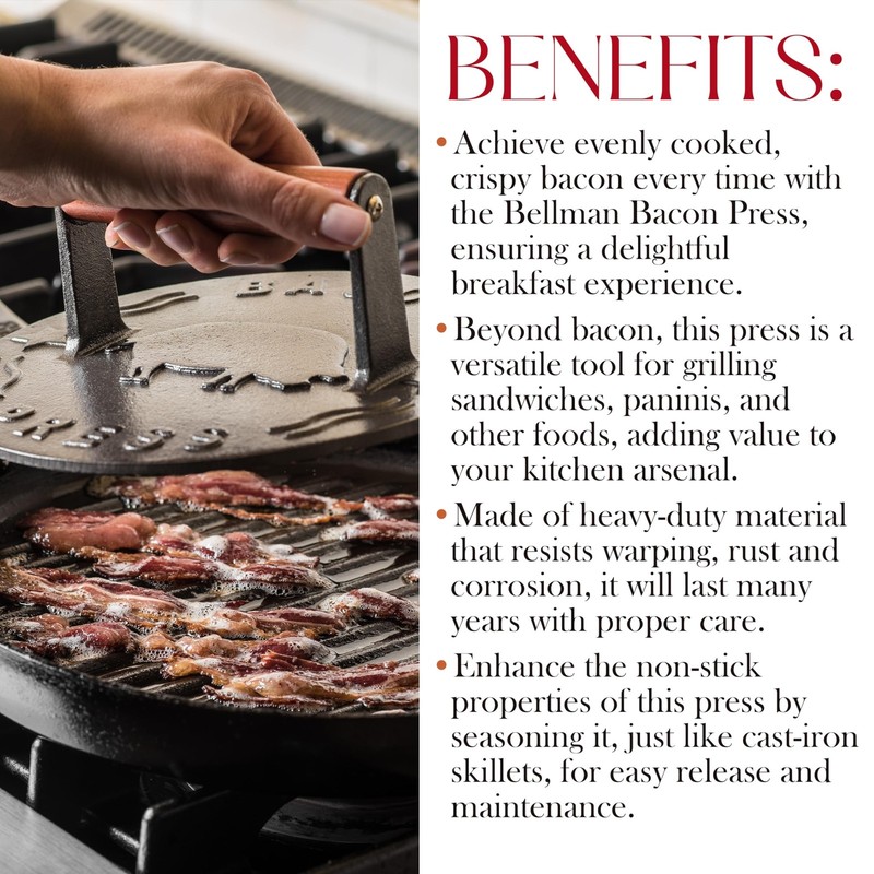 Bellemain Bacon Press 8.5-Inch Round | Heavy-duty Cast Iron Grill Press for P... gallery