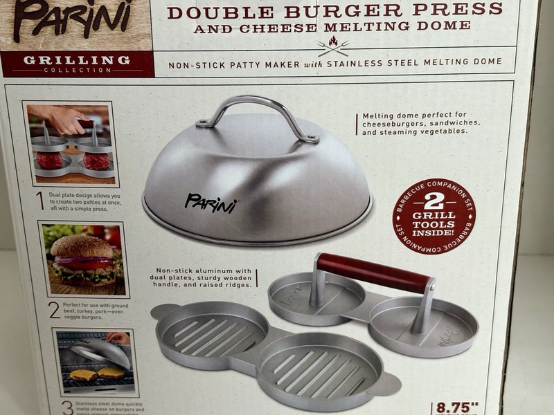 Burger Press Double & Cheese Melting Dome by Parini Stainless Steel NEW gallery