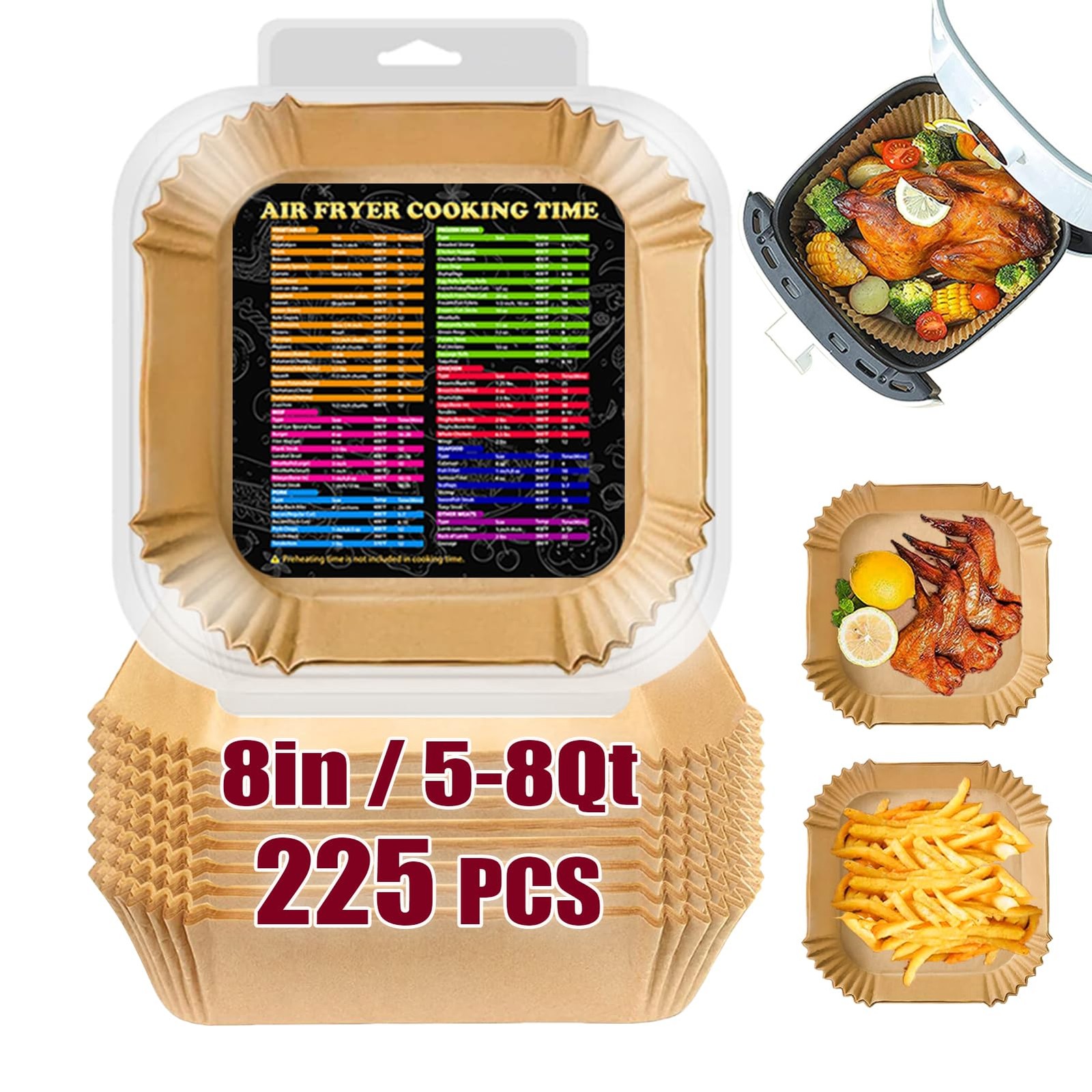 225PCS Air Fryer Liners for COSORI 6Qt, 8 Inch Square-8", Natural gallery