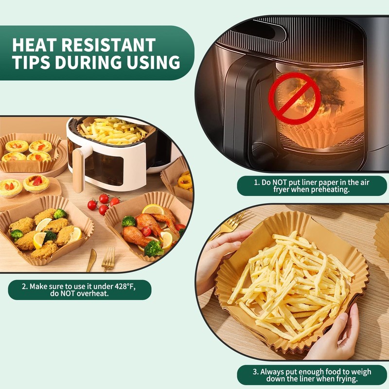 Air Fryer Liners Disposable Paper, 150 PCS Non-stick Parchment Square, Wooden gallery