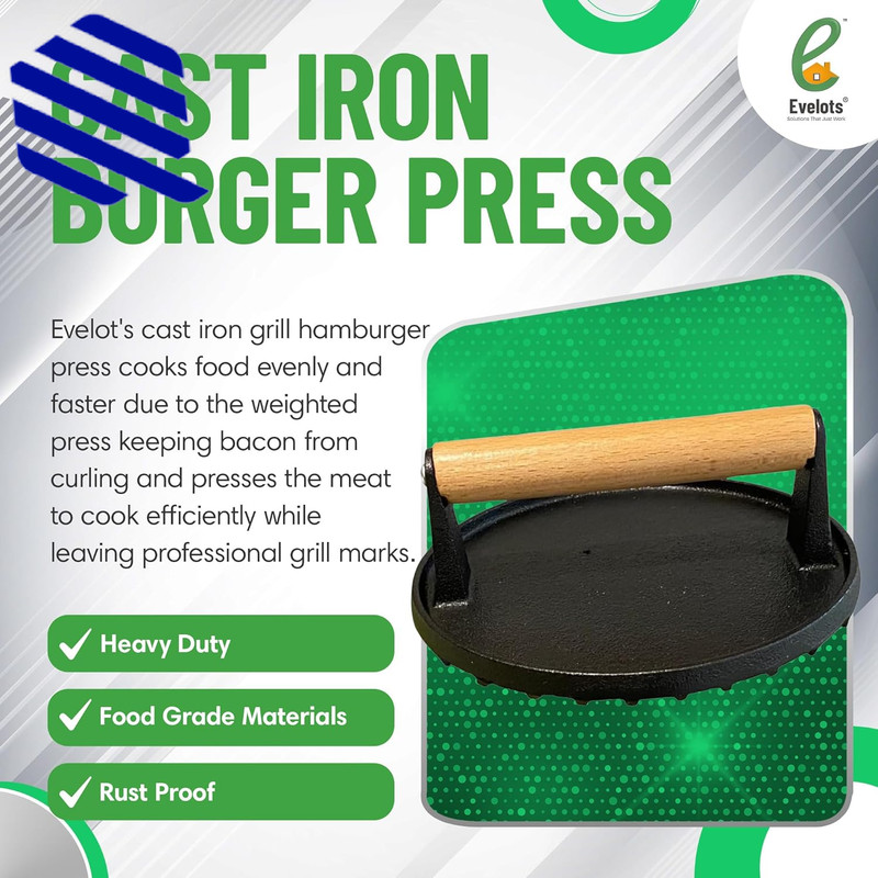 Griddle Press Cast Iron Round Smash Grill Press Burger Smasher gallery