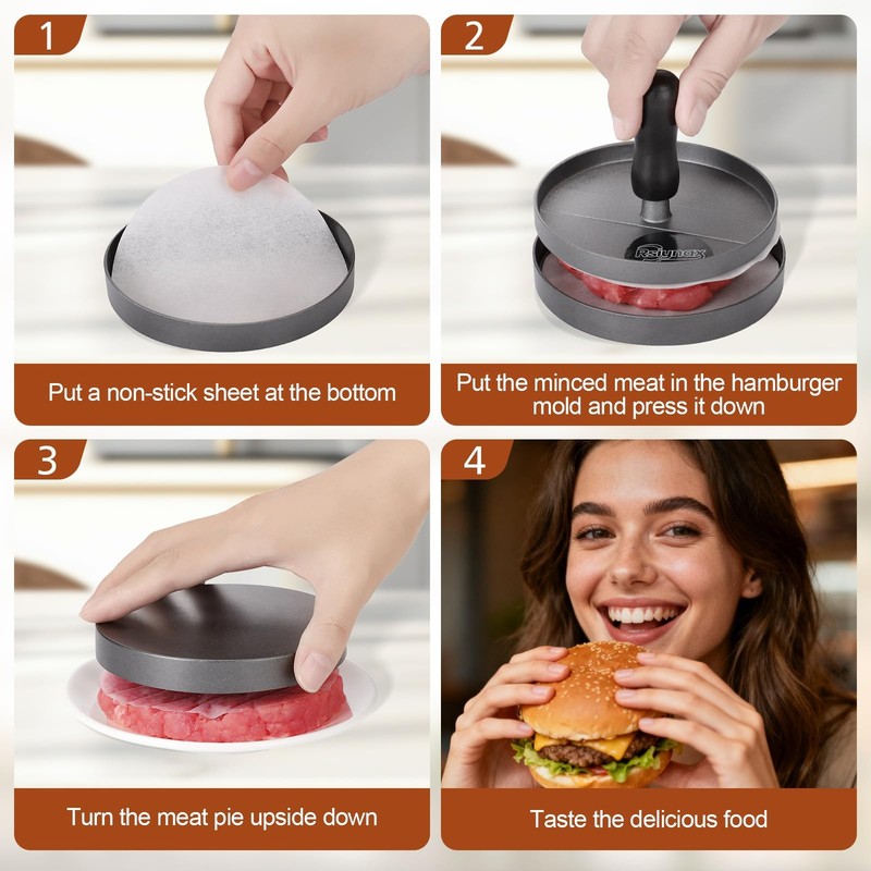 Burger Press with 100 Patty Papers Non-Stick Aluminum Hamburger Mold for Kitchen gallery