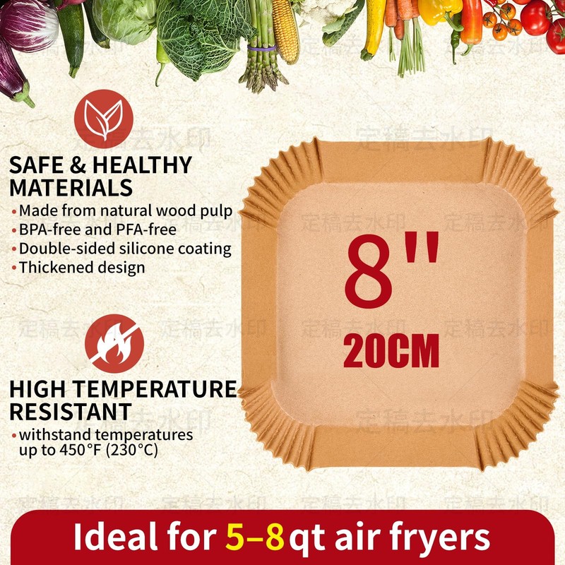 40GSM Air Fryer Paper Liners, 125Pcs 8 inch Disposable Parchment 8" Square gallery