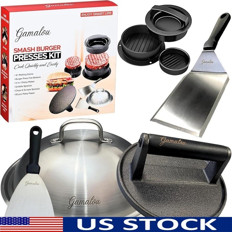 Grill Accessories Set Cast Iron Press Melting Dome Burger Press Spatula Scraper gallery
