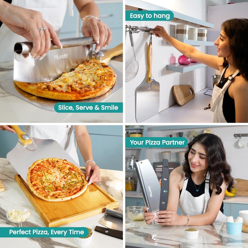 Aluminum Pizza Peel & Rocker Cutter Set (12" x 14") Premium Stainless Steel P... gallery