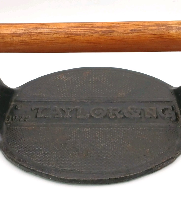 Vintage 1979 Taylor & NG Cast Iron Bull Press W/ Handle Grilling Hamburger Oval gallery