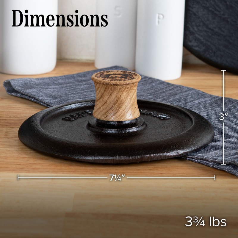 Steak Press Cast Iron Grill Press Griddle Press with Wood Handle for Burgers gallery