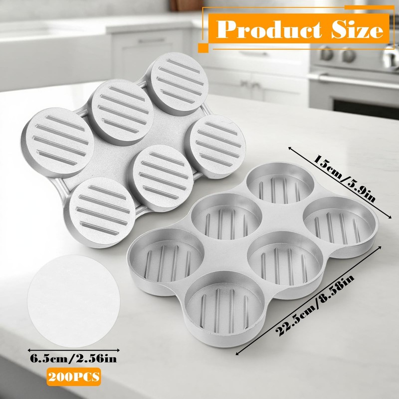 Mini Burger Press with 200 Patty Papers Make 6 Pieces Once Small Meat Maker gallery