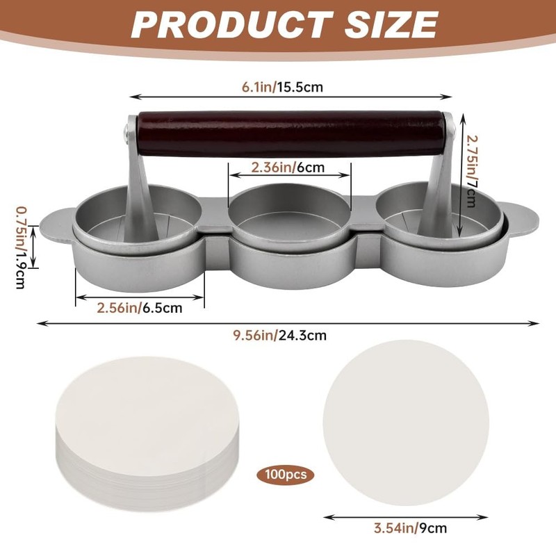 Mini Burger Press 100 Papers Meat Patty Maker Round Three 2.56-inch molds gallery
