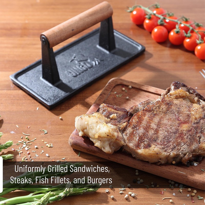 Cast Iron Grill Press: 6.9' Round & 8.3'X4.3' Rectangular - Burger Meat Ideal gallery