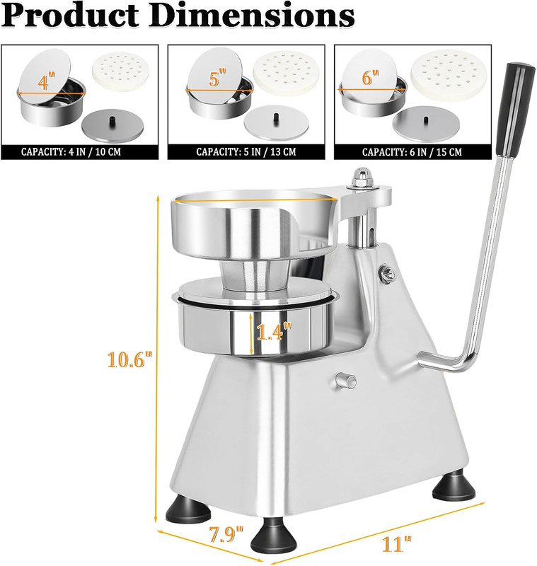 CTJ 3 in 1 Commercial Burger Patty Maker 4/5/6 Inch Hamburger Press - Heavy Duty gallery