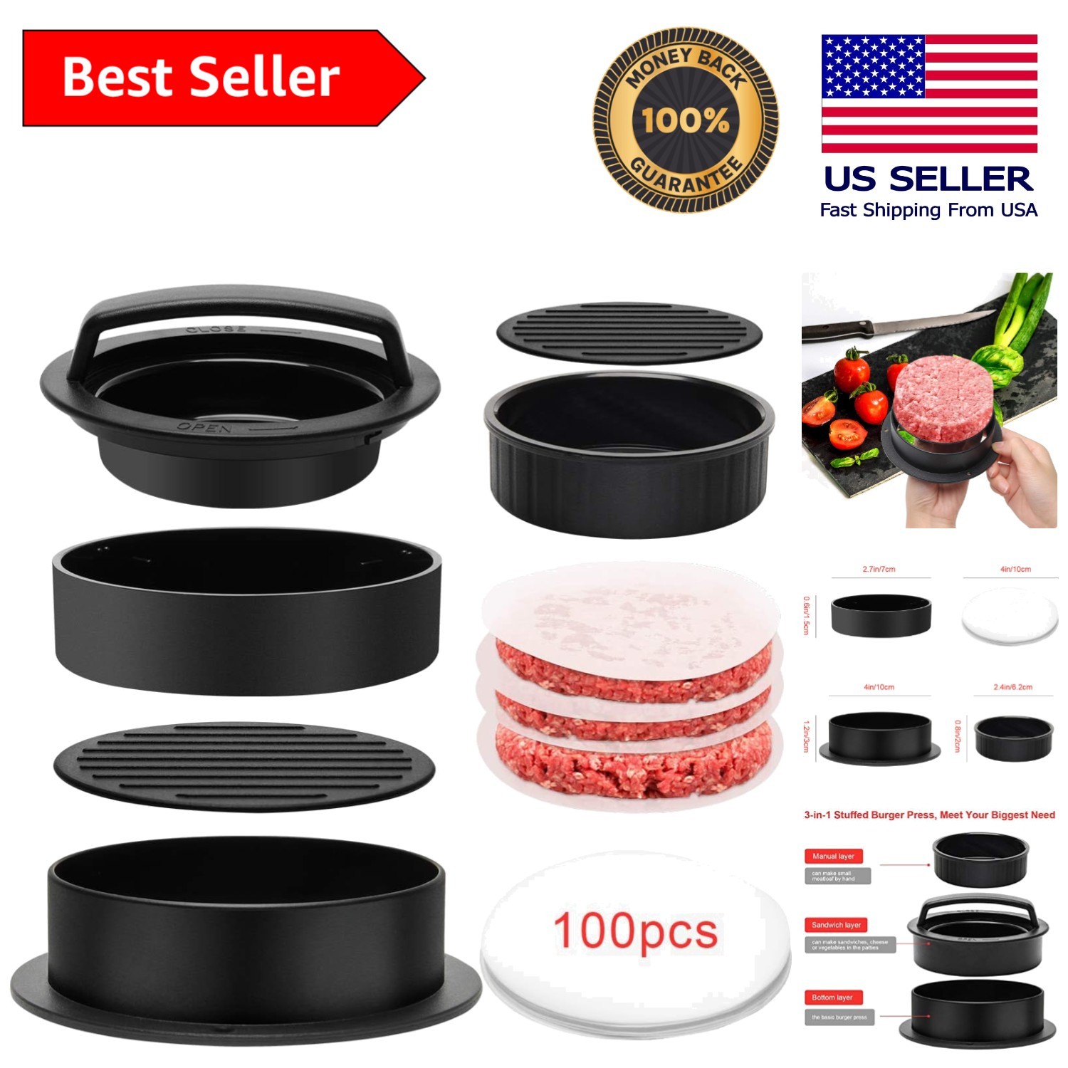 Versatile 3-in-1 Burger Press: Create Perfect Patties & Sliders Easily! gallery