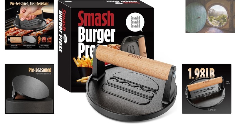 Versatile 6.6” Heavy-Duty Cast Iron Grill Press for Burgers, Bacon, and More gallery