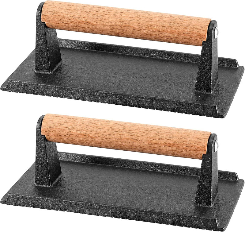 2 PCS 8 X 4 Inch Heavy Duty Cast Iron Grill Press, Flat Bottom Steak Weight Baco gallery