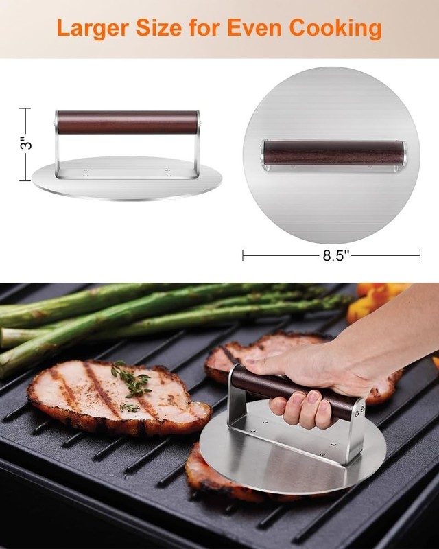 Heavy Duty Stainless Steel Burger Press 8.5" - Smash Burgers, Grill & Griddle To gallery