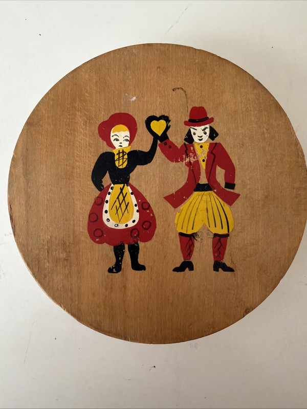 Vintage Hamburger Press Wood Hand painted Guy and girl gallery