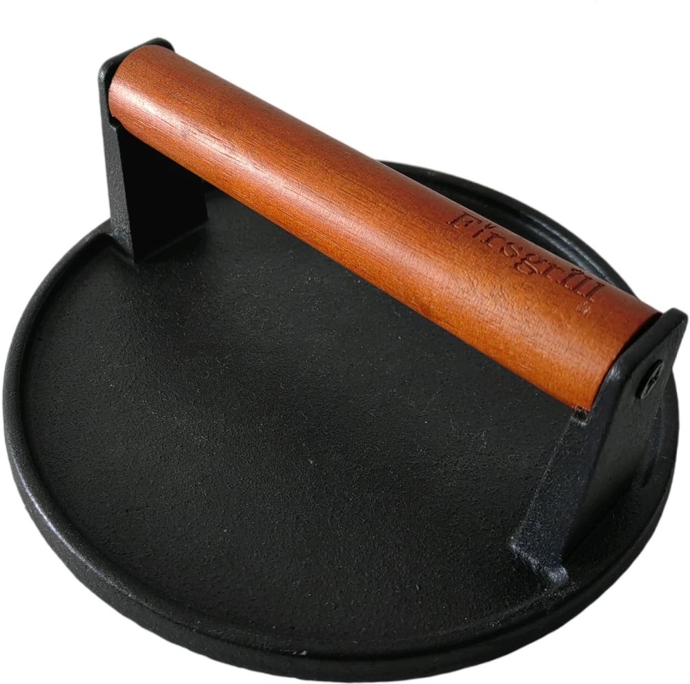 Firsgrill Cast Iron Grill Presses with Wood Handle Round w Flat Bottom