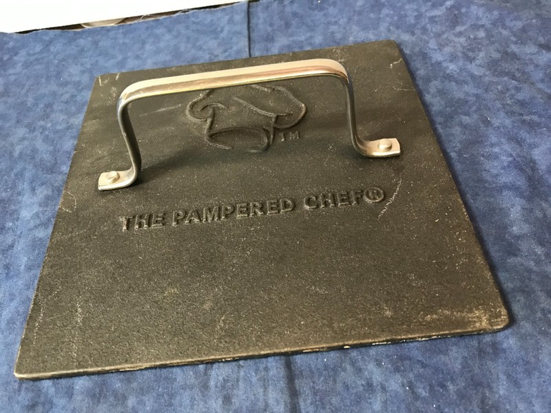 Pampered Chef Cast Iron Grill Press 8.5” Square For Meat, Bacon, Burgers gallery