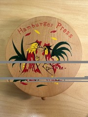 Vintage Hamburger Press Roosters Wood Made in Japan Retro Kitchen