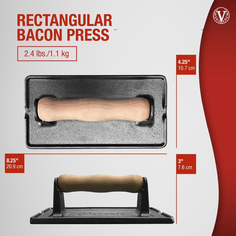 Victoria Cast Iron Rectangle Panini Press, Burger Press, Bacon Press - Authentic gallery