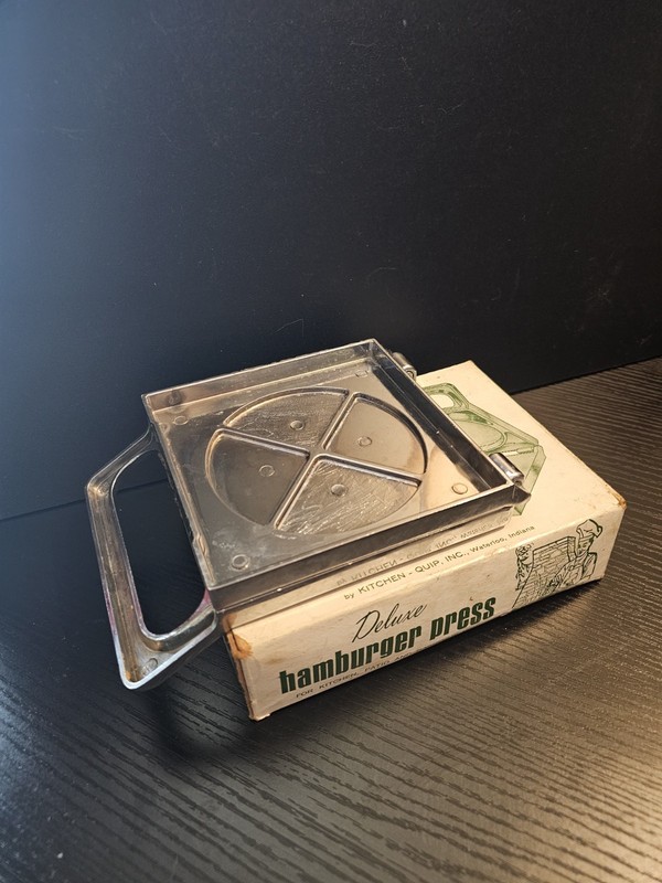 Kitchen-Quip Vintage Chrome Plated Deluxe Hamburger Press gallery