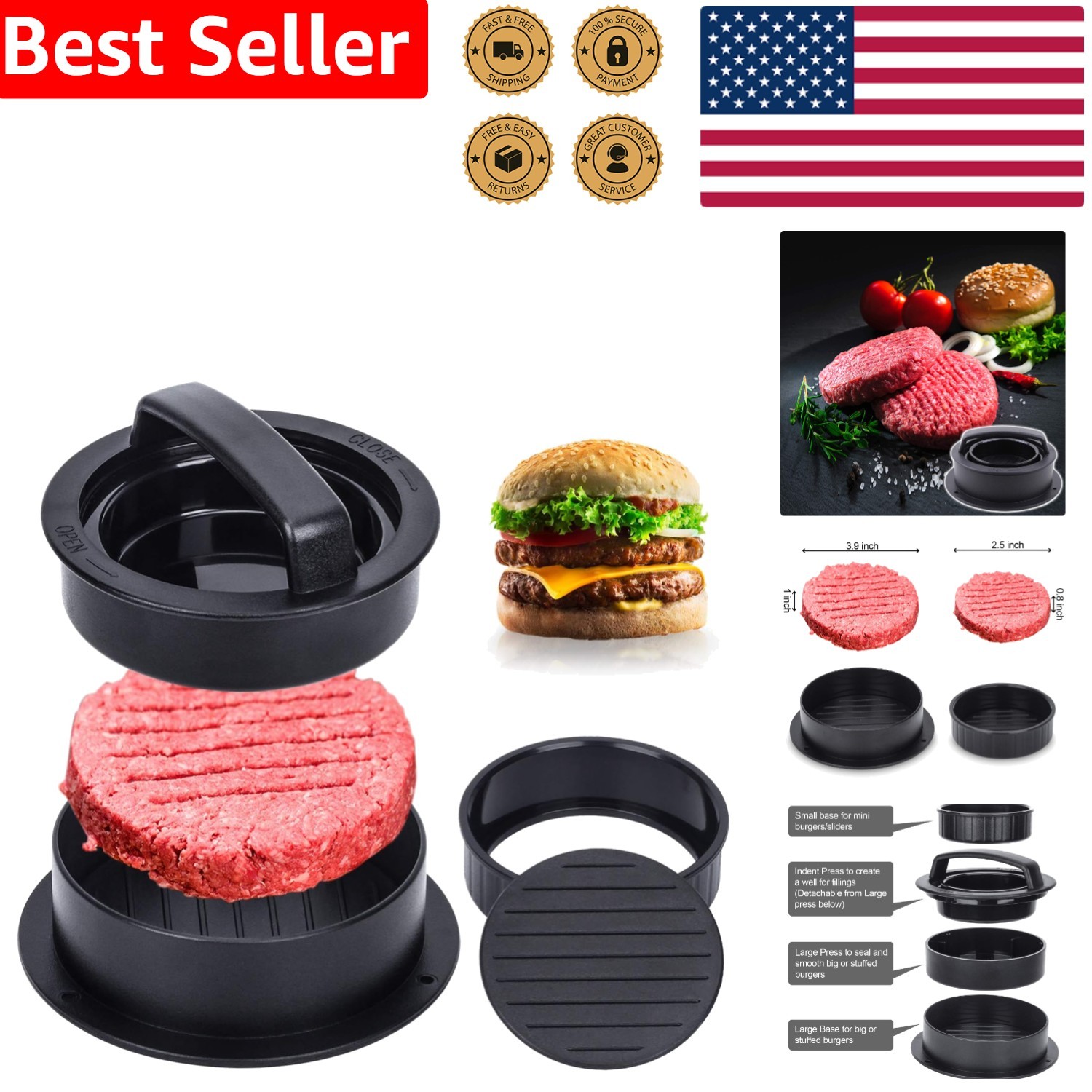 Durable 3-in-1 Burger Press - Create Perfect Patties with Parchment Papers gallery