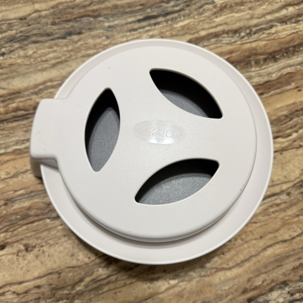 Pampered Chef Mini Single Non-Stick Burger Press 3-Hole Lid 4 in White/Gray