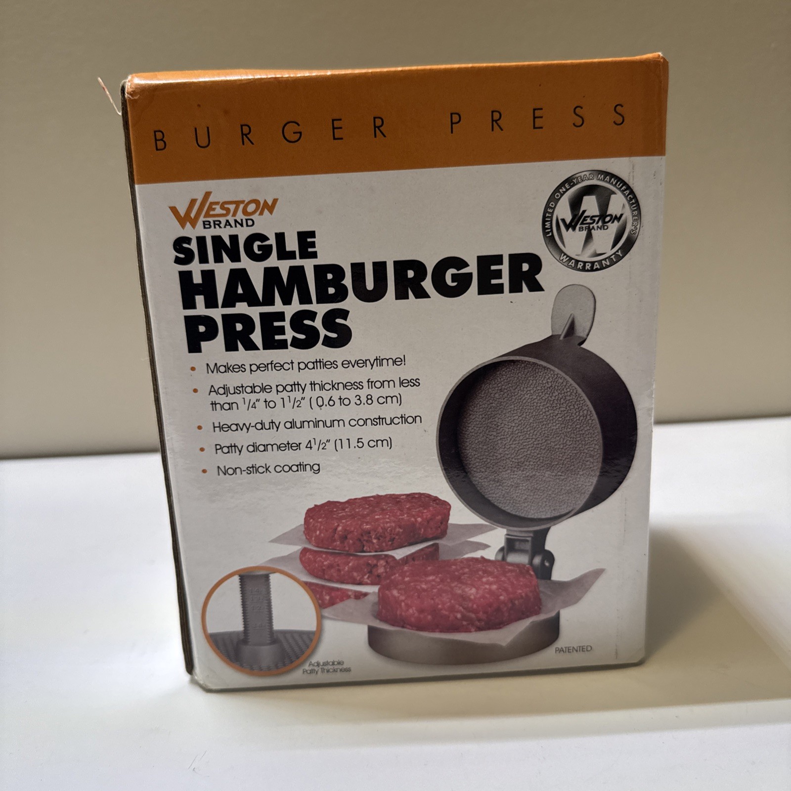 Weston Burger Hamburger Press Adjustable Thickness 4 1/2" Patties 1/4lb to 3/4lb gallery