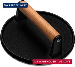 EWFEN Burger Press, 7″ Round Heavy-Duty Cast Iron Smash Bacon Press Meat Steak w