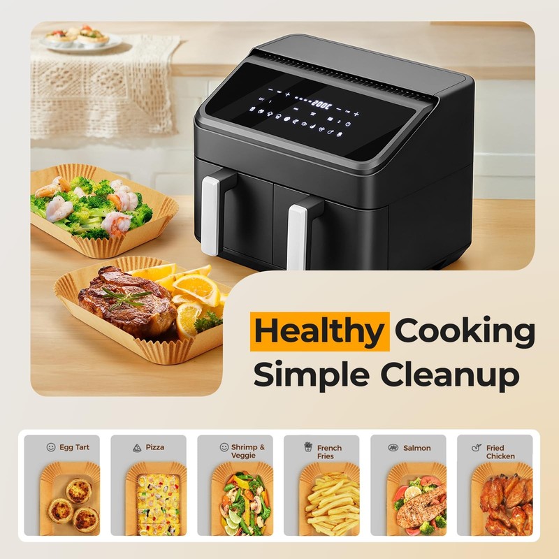 125Pcs Air Fryer Liners Disposable for Dual Basket, 8*5.5"Rectangle, Natural gallery