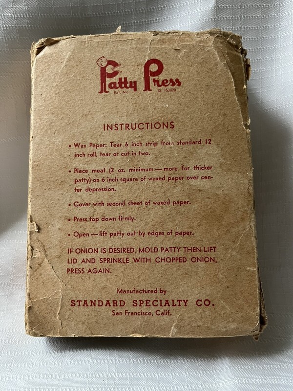 Vintage Meat/Fish “Patty Press” Standard Specialty Made in San Francisco gallery