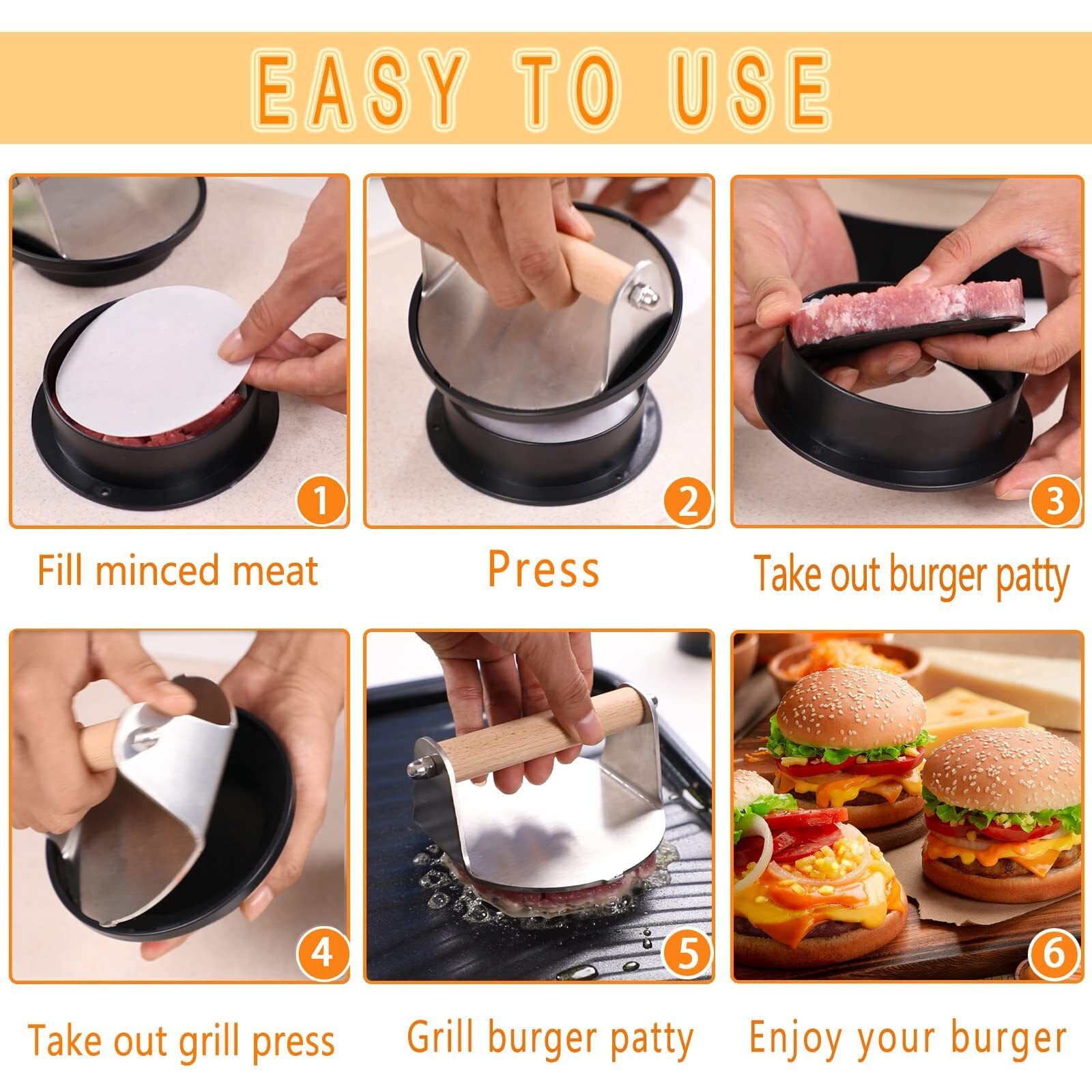 5.1 Inch Stainless Steel Burger Press Non Stick Smash Hamburger Press for BBQ gallery