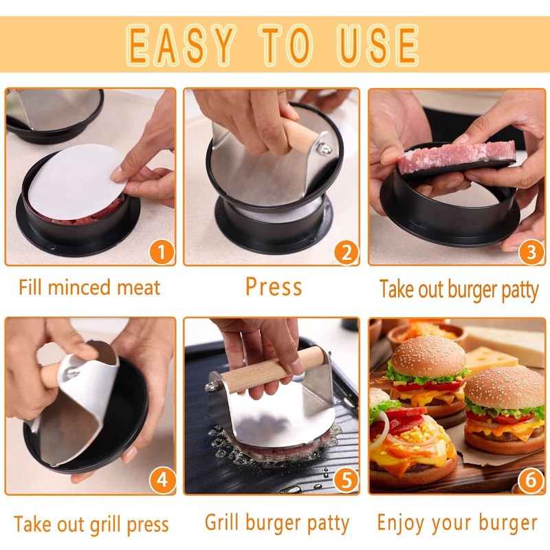 5.1 Inch Stainless Steel Burger Press Non Stick Smash Hamburger Press for BBQ gallery