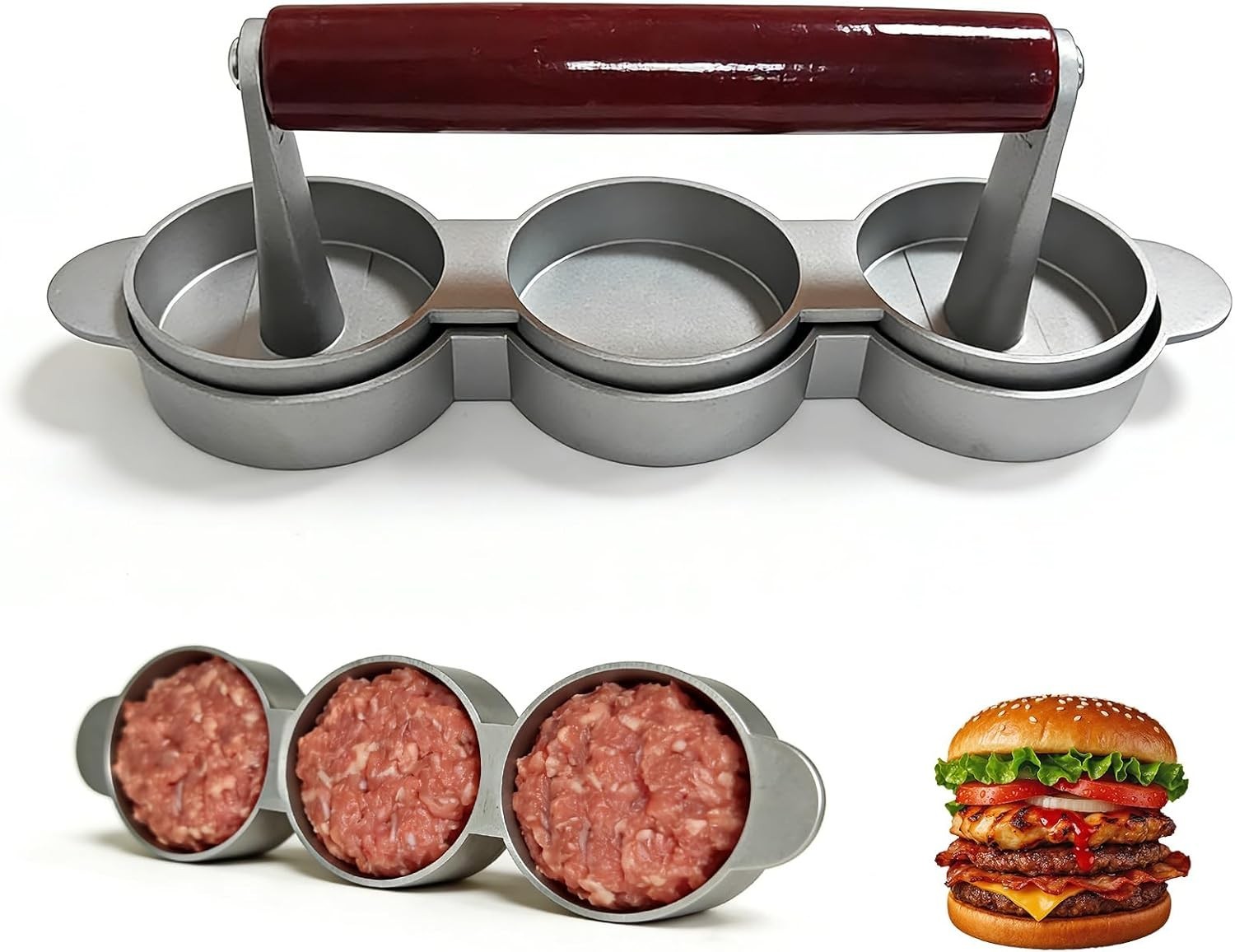 Sausage Patty Press, Hamburger Patty Maker,3-in-1 Mini Burger Press Non Stick... gallery
