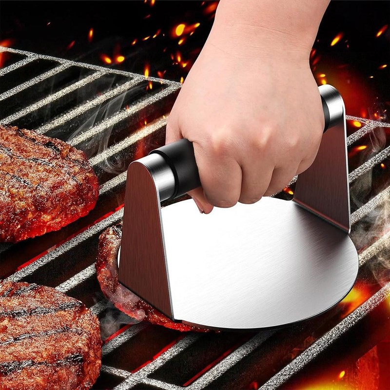 Stainless Steel Burger Press with Anti‑Scald Handle, 5.5" Smash Grill Tool gallery