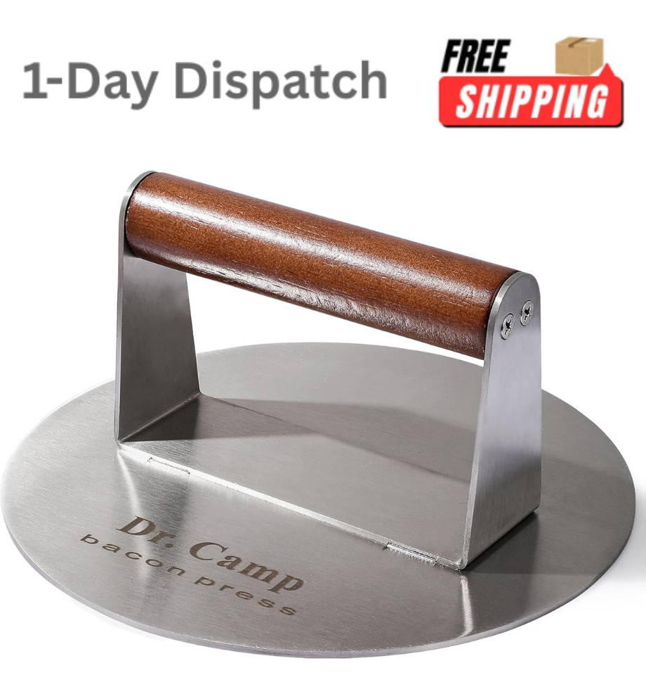 Dr.Camp 7 Inch Stainless Steel Smash Burger Press with Wood Handle