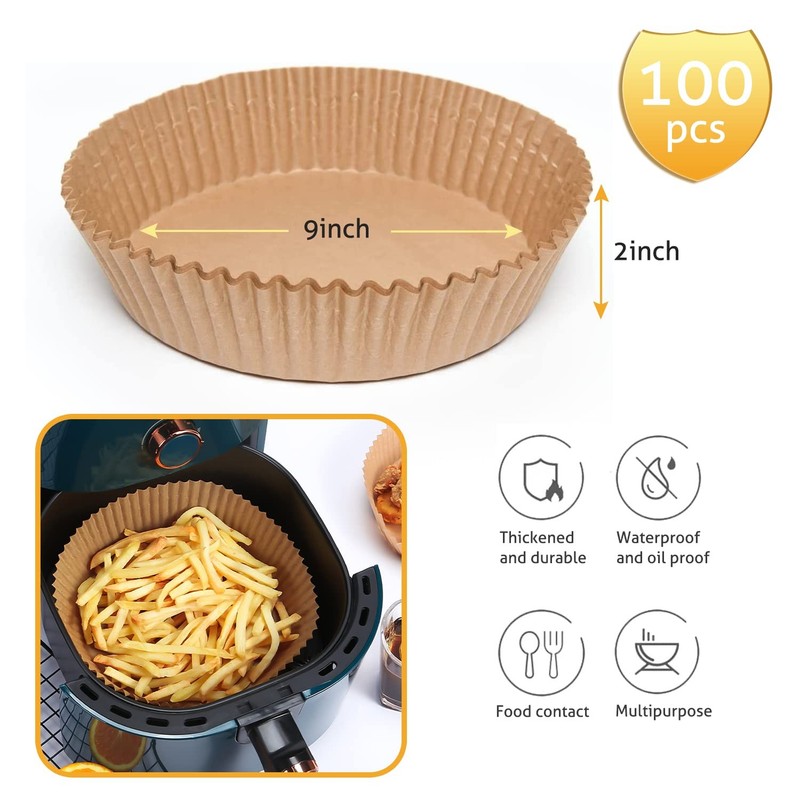 Ailun Air Fryer Paper Liners 9inch, 100PCS Non-Stick 9"Round-100PCS, Brown gallery