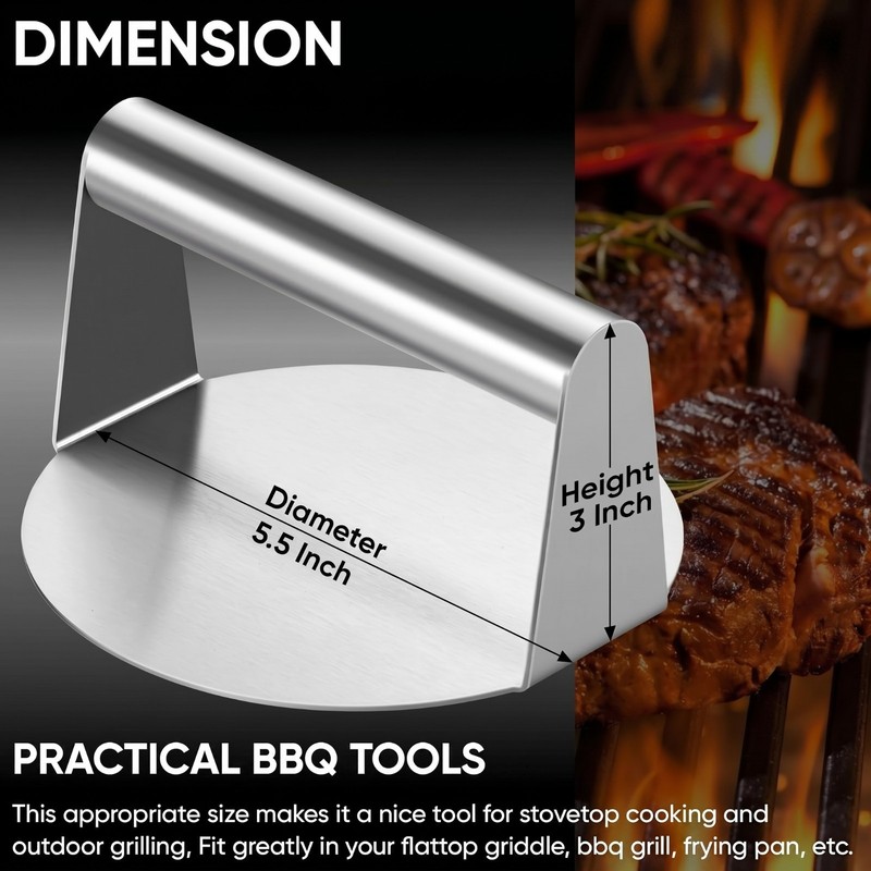 5.5" Heavy Duty Stainless Steel Smash Burger Press Hamburger Patty Smasher Grill gallery