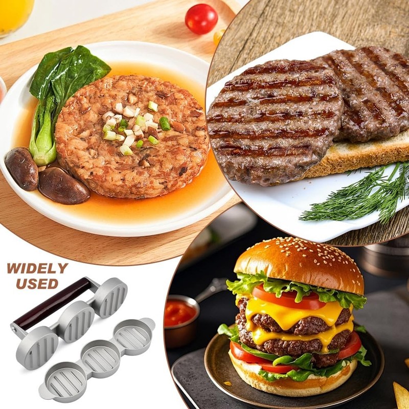 Mini Burger Press Three 2.56 Inch Molds Patty Maker 100 Papers BBQ Tool gallery