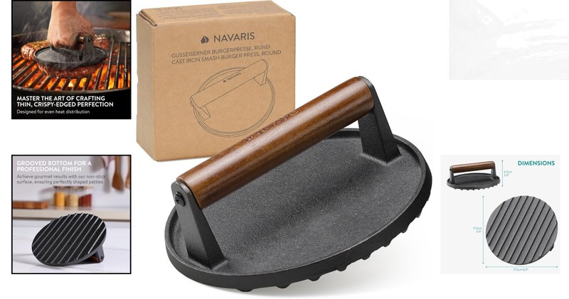 Ergonomic Cast Iron Burger Smasher for Perfectly Seared Patties - BBQ Essential gallery
