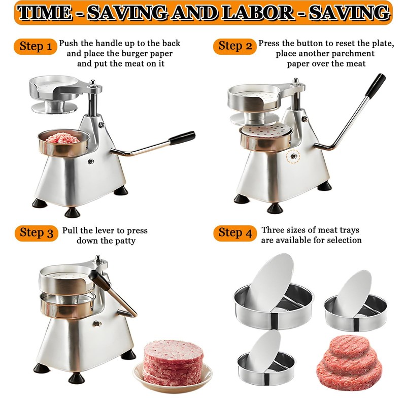 3 in 1 Commercial Burger Patty Maker 4/5/6 Inch Hamburger Press - Heavy Duty ... gallery