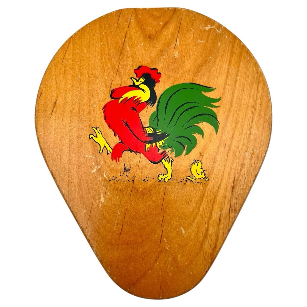 Vintage 1950s Japan Blaté Provincial Rooster Wooden Hamburger Press Wall Plaque